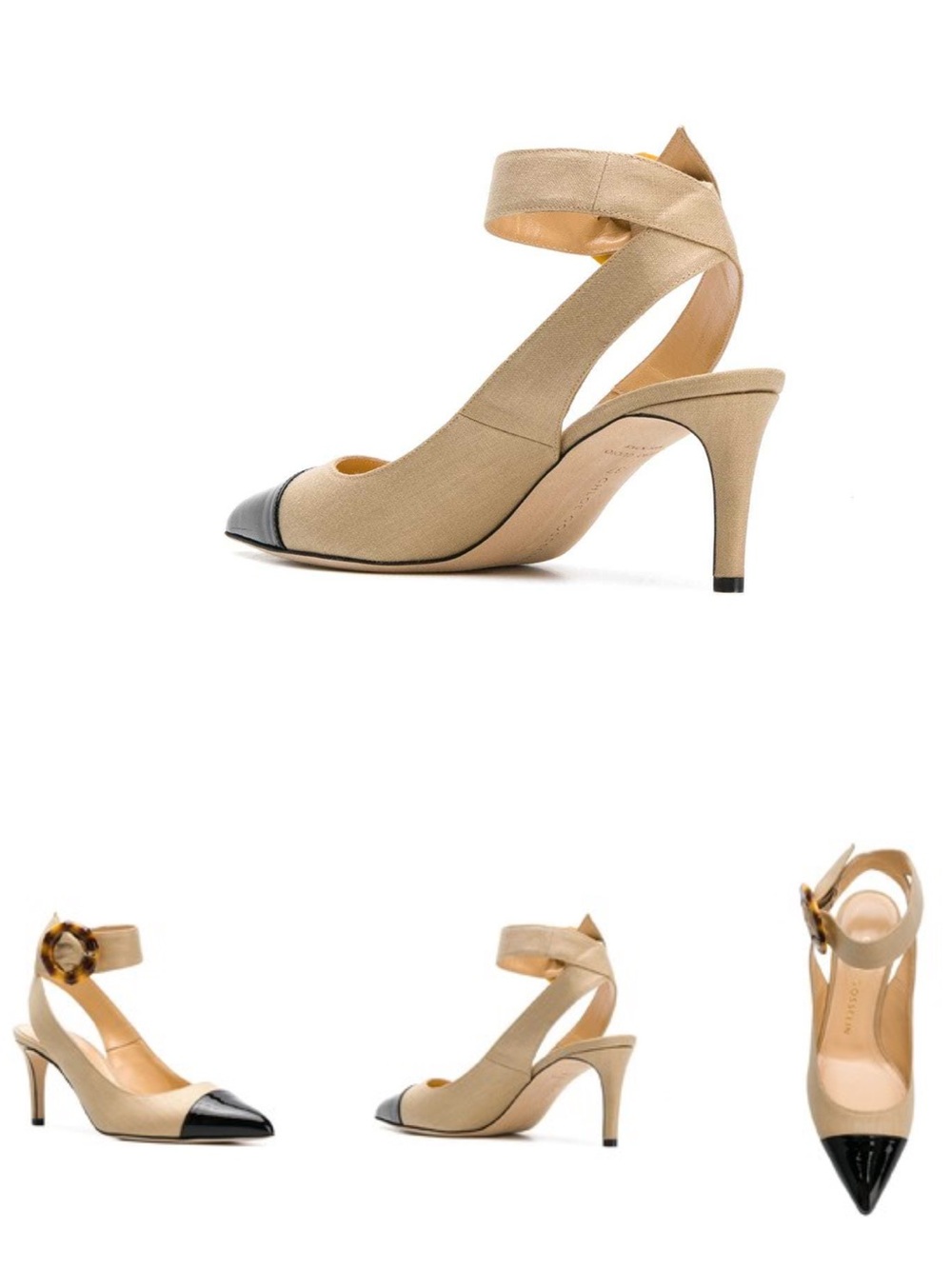 CHLOE GOSSELIN Two-Tone Beige and Black Pointed Ankle-Wrap Heels